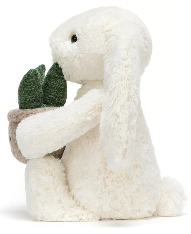 Bashful Cream Bunny With Plant by Jellycat - Image 2