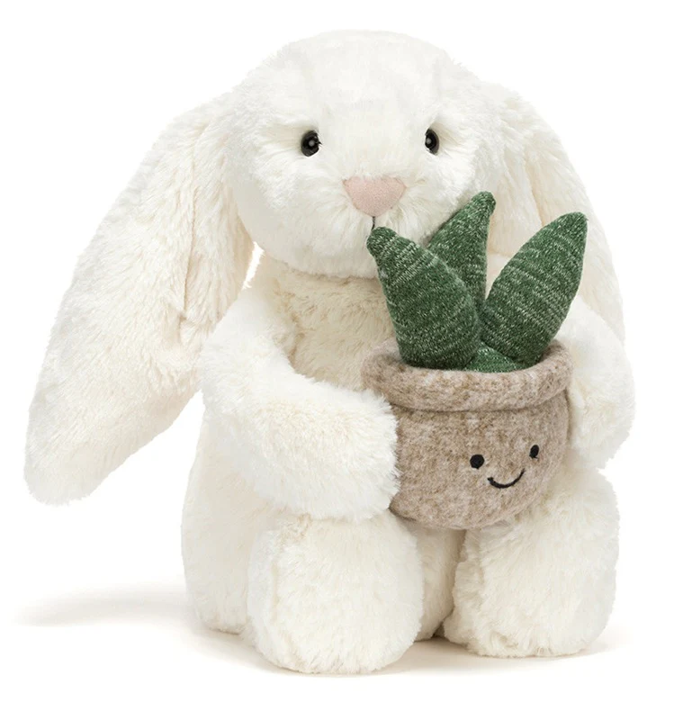 Bashful Cream Bunny With Plant by Jellycat - Image 4
